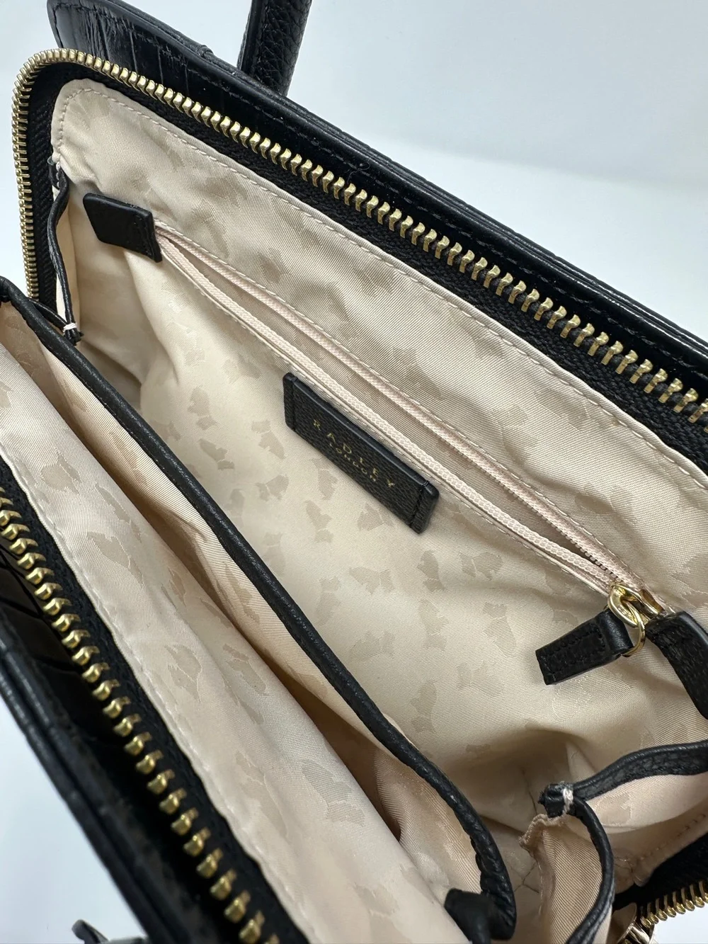 RADLEY LONDON Black Croc-Embossed Leather Satchel with Gold Hardware